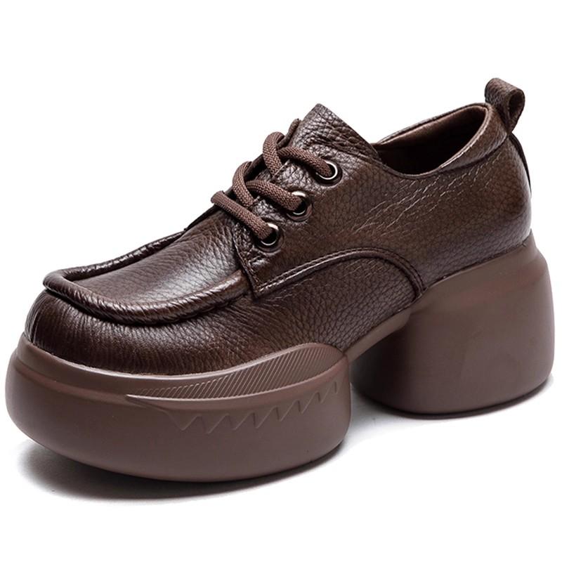 GKTINOO Retro Genuine Leather Thick Sole Pumps 2025 Spring New British Style Women's Round Toe Platform Shoes
