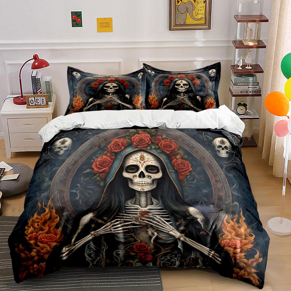 Skeleton Rose Gothic Artwork Bedding Duvet Cover Set (1*Duvet Cover 2*Pillowcases, without duvet insert)
