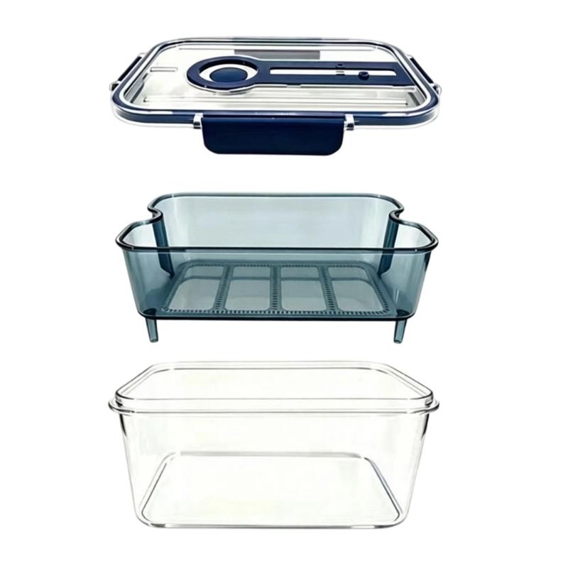 Produce Storage Container with Drain Tray and Locking Lid, Plastic Fridge Storage Box for Fruit and Vegetable Use