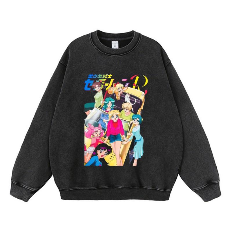 Vintage Anime Print Oversized Cotton Hoodie Teens Unisex Streetwear Fall Winter Casual Sweatshirt