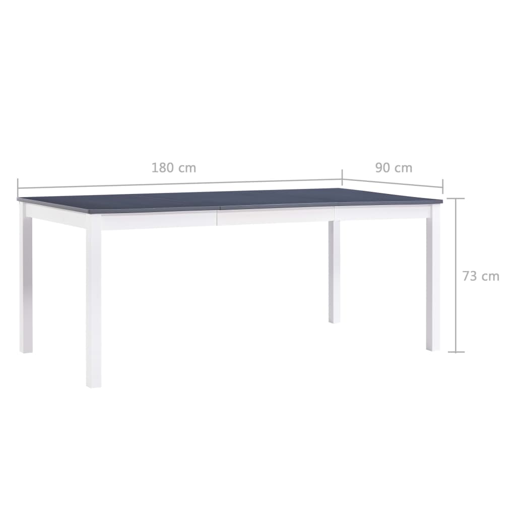 Dining Table White and Gray 180 x 90 x 73 cm Solid Pine Wood