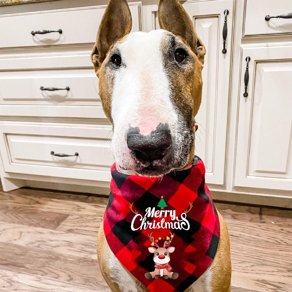 2PCS Christmas Dog Bandanas Holiday Dog Scarf Triangle Reversible Merry Christmas Santa Print Pet Outfit Winter Xmas Pet Scarf