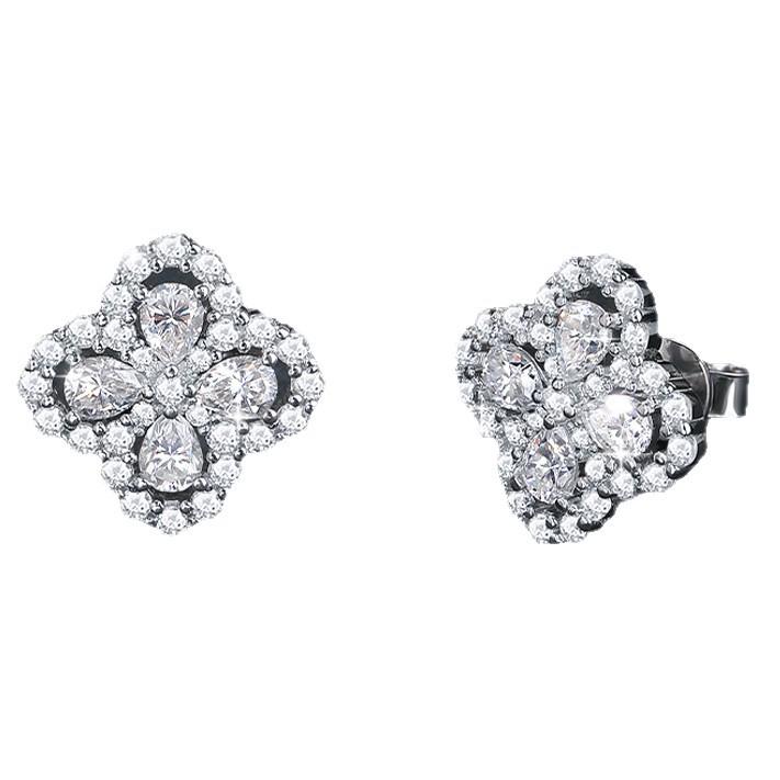 Boucles d'oreilles élégantes trèfle à quatre feuilles en moissanite: Argent Sterling S925, Design Flocon de Neige, Bijoux de Luxe Haut de Gamme