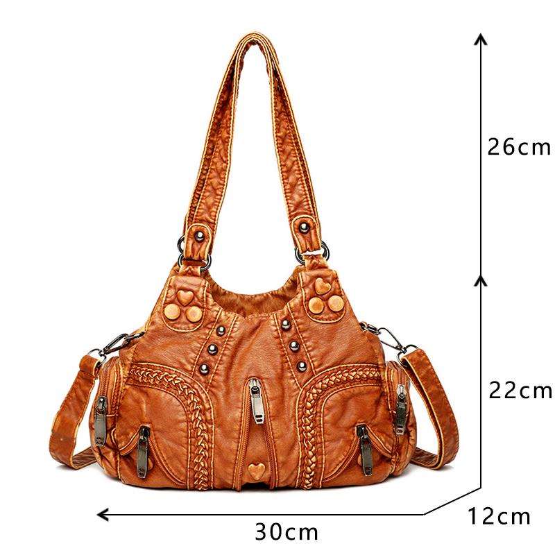Schwarze Y2k Damen Umhängetasche Vintage Punk Goth Fashion Designer Pu Leder Tragetasche Großraum Nieten Motorrad Handtasche