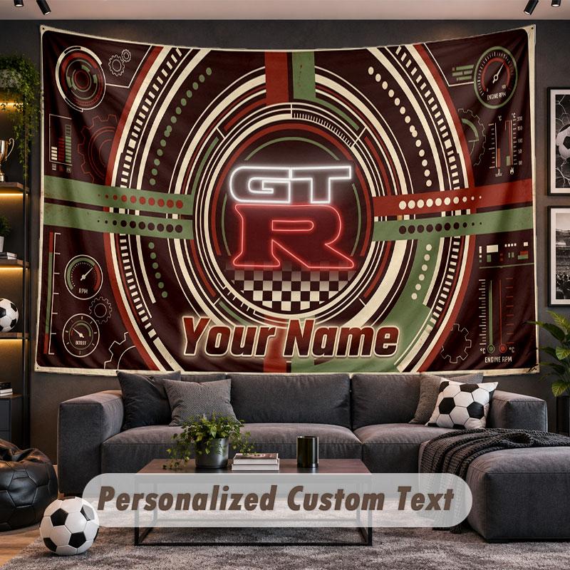 Wall Hanging Tapestry Custom NameNissan GT-R Pattern Personalized Printed Fabric Wall Decor