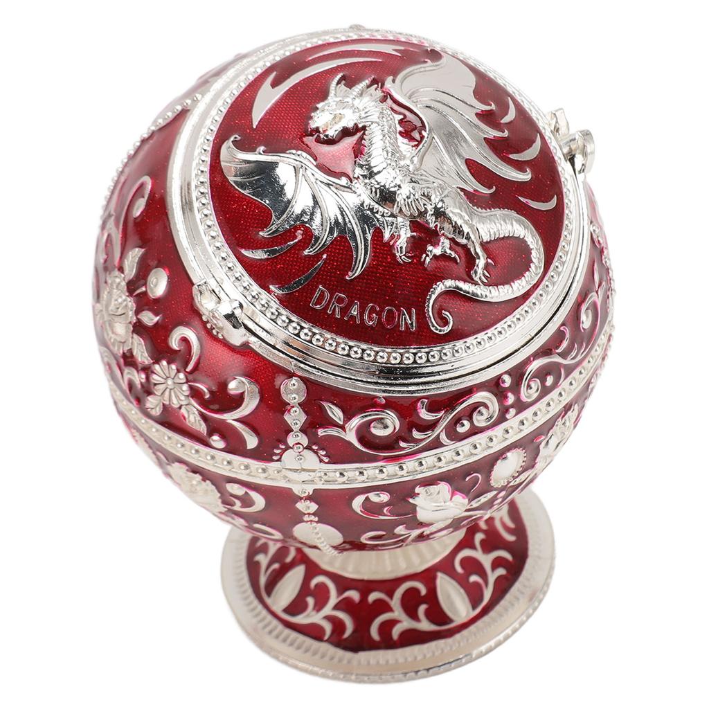 Ball Ashtray with Windproof Lid Retro Dragon Stereoscopic Relief Zinc Alloy Metal Home Decoration