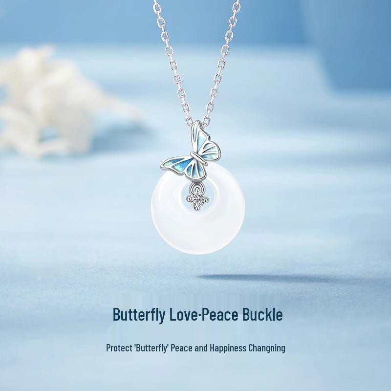 

925 Sterling Silver Chalcedony Butterfly Necklace - Creative Christmas/New Year Gift for Her 925 Silver