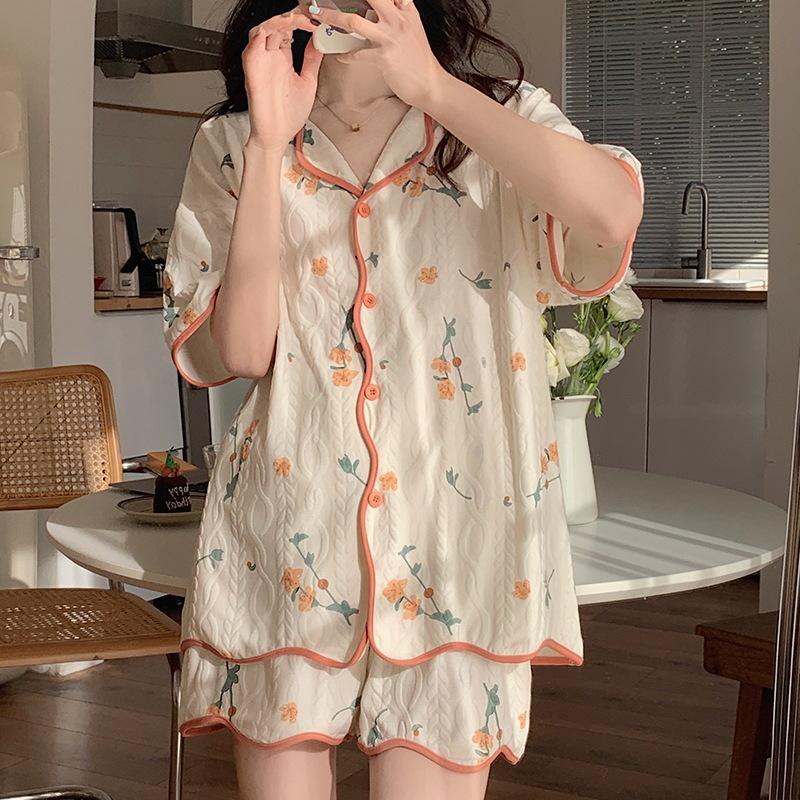 Pajamas Women'S Short-Sleeved Shorts Thin Korean Version Style Sweet Cartoon Loungewear Suit Can Be Worn Outside
