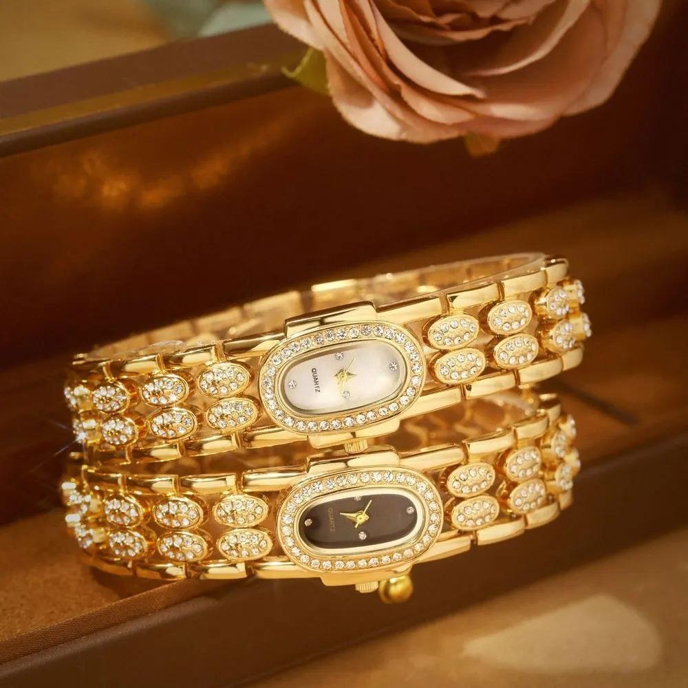Bracelet Stainless Steel Quartz Vintage Watch Rhinestone Wristwatch for Women Gifts