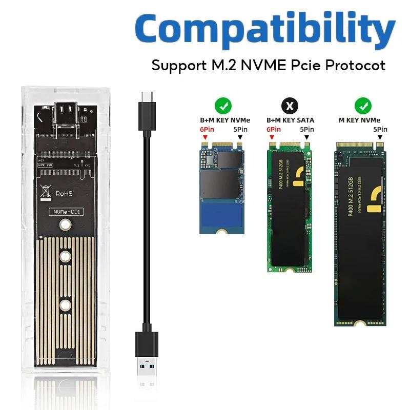 Xiaomi M.2 NVME PCIe NGFF SATA Dual Protocol SSD Case Clear USB Type C 10Gbps PCI-E M2 SSD Transparent External Enclosure Hard Disk Box