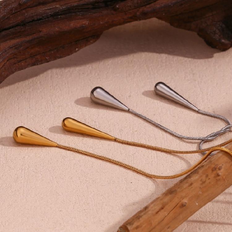 Versatile Two Tone Teardrop Pendant Necklace In Stainless Steel Adjustable for Casual or Formal Occasions