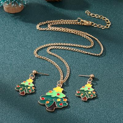2022 New Christmas Tree Earring Necklace 3 Pieces Fashion Elegant Jewelry Set Christmas Tree Pendant Girl Earring Exquisite Gift Jewelry Set