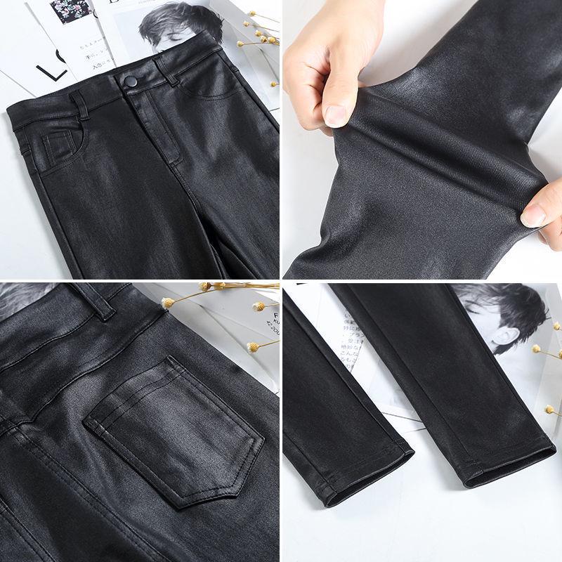 Women's High-Waisted Black Matte Leather Leggings - Fleece-Lined and Slimming for Fall/Winter