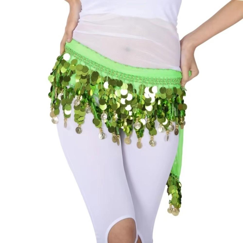 Fashion Belly Dance Belt Belly Dance Hip Scarf Tassel Sequins Women Belt Skirt with Gold Color Coin Waist Chain Show Costumes