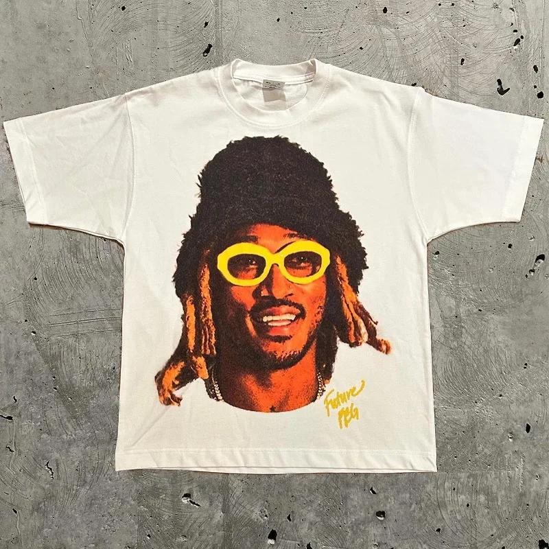 Y2k Europe and The United States New Summer Unisex Tshirt Portrait Printed Harajuku Hip Hop Personality Fashion Couple Shirt