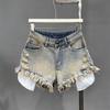2026 Women's High-Waisted White Denim Fringed Shorts: Stylish A-line Summer Hot Pants