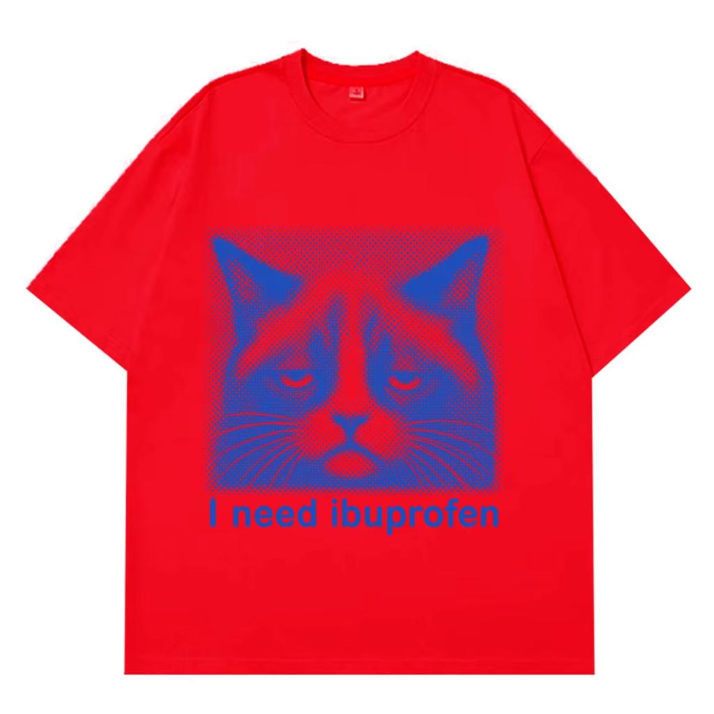 Summer Hot Sale I Need Ibuprofen Funny Cat Meme Tshirt Y2k Unisex Unisex Vintage Trendy Tshirt Short Sleeve Round Casual Clothing