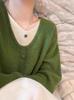 Korean Style Green V-Neck Knit Two-Piece Look Sweater - Women's Autumn/Winter Soft and Stylish Top