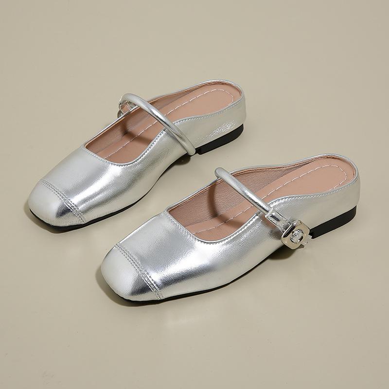 

Французские внутренние увеличивающие сумку-голову полутапочки женские летние 2025 новые классные тапочки верхняя одежда вечерний бриз Мэри Джейн одиночные туфли 40 серебряный