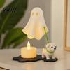 3D Printed Halloween Decor Ghost Walking Dog Night Light, LED Warm Lamp, Cute Lightweight Table Ornament Puppy Statue with Candle, Home Party Holiday