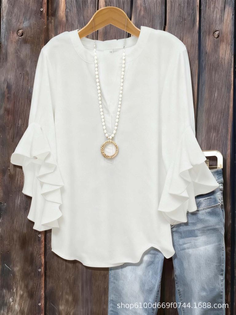 Women's Plus Size Solid Color T-shirt - Spring/Summer/Autumn Collection