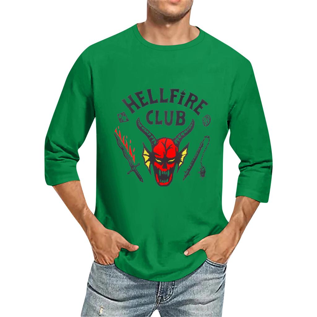 Men's Fashionable Casual Three-Quarter Sleeve Printed T-Shirt With Round Neck