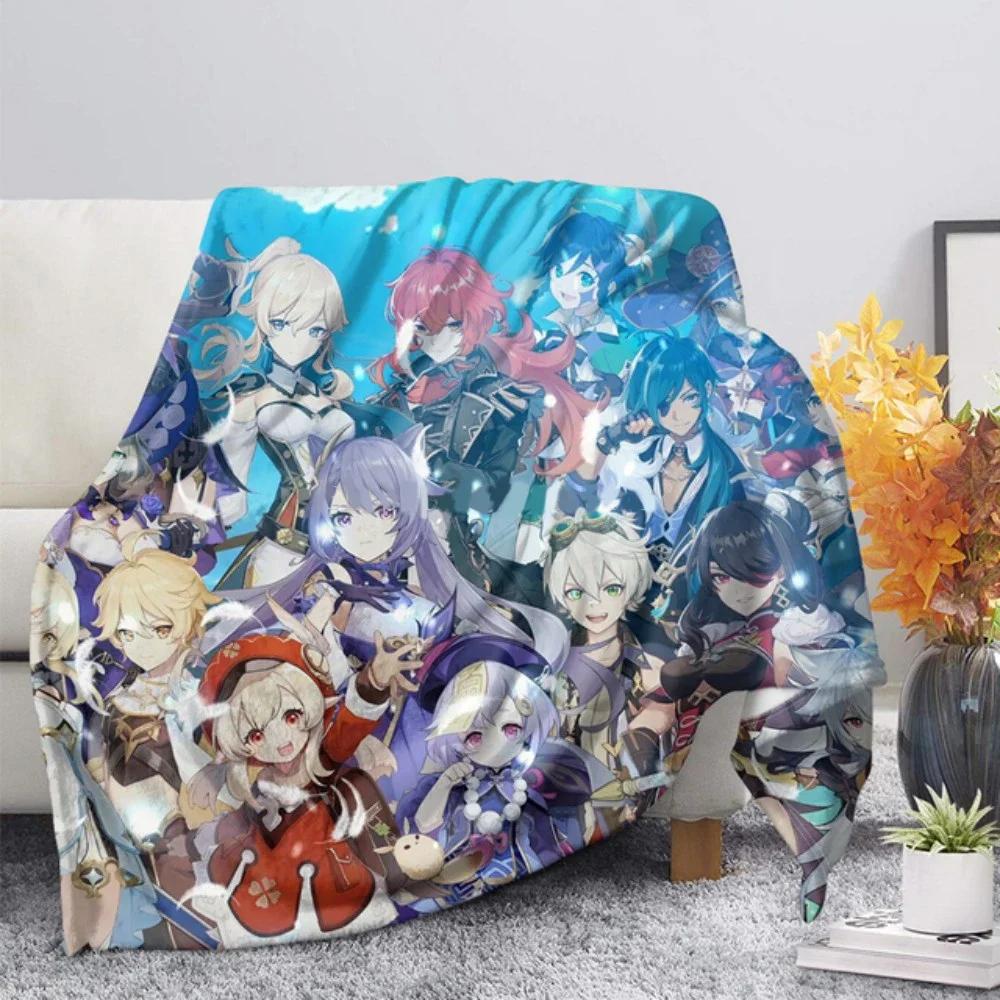 3d Printed Genshin Impact Girls Blanket Bedspread Cute Flannel Home Camping Aircraft Blanket Plush Soft Comfortable Blanket