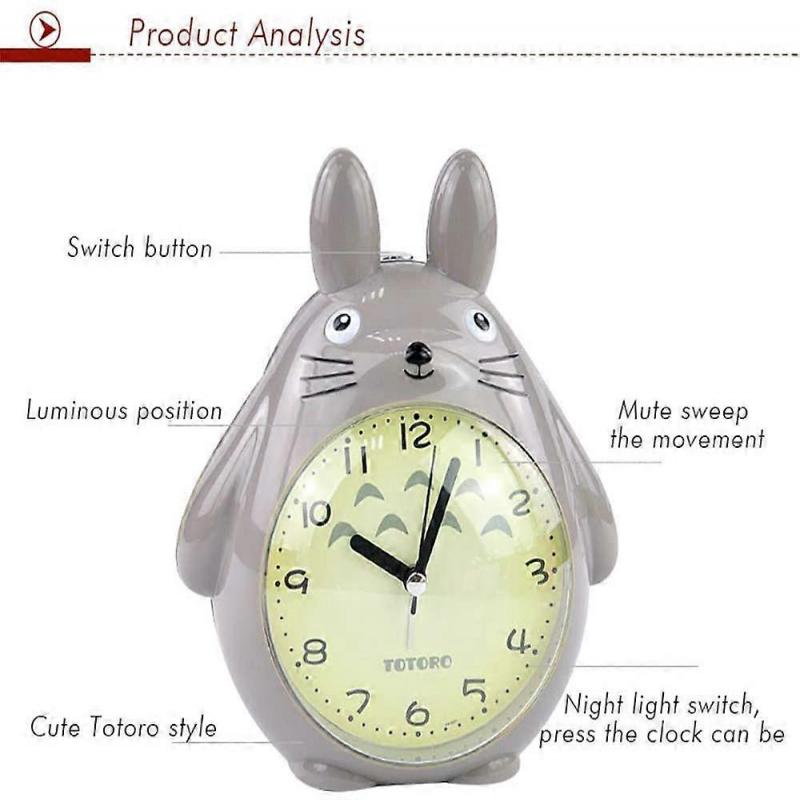 Wekity For Totoro Theme, Snooze Function Silent  And LED Night Light Clocks Best Gift for Kids Teens And Friend,Gray