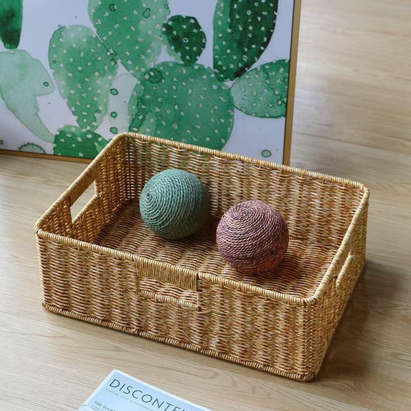 Japanese-Style Woven Rattan Storage Cabinet: Rectangular Organizer for Living Room, TV, Toys, Snacks