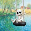 Scary Skeleton a Swing Hanging Statue Garden Decors Tire Swing Skull Sculptures Hanging Ornament for Patios Lawn Yard