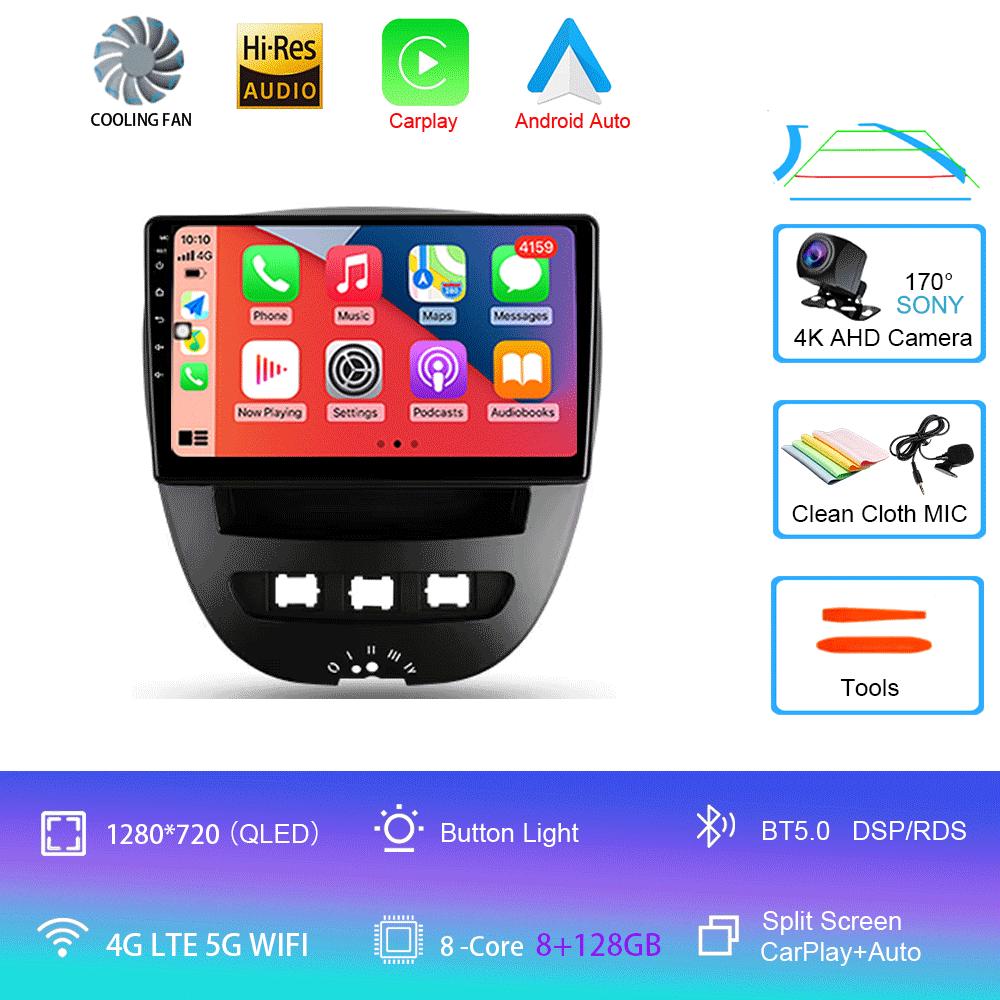 Android 14 Carplay Auto Multimedia Player Car Radio For Peugeot 107 Citroen C1 Toyota Aygo 2005 -2014 DSP Stereo 2din Head Unit