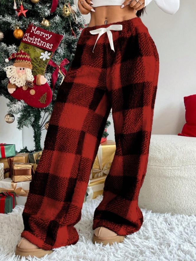 2025 Women's Retro Plaid Winter Trousers: European and American Style, Elastic, Loose, Thick, Warm, Casual