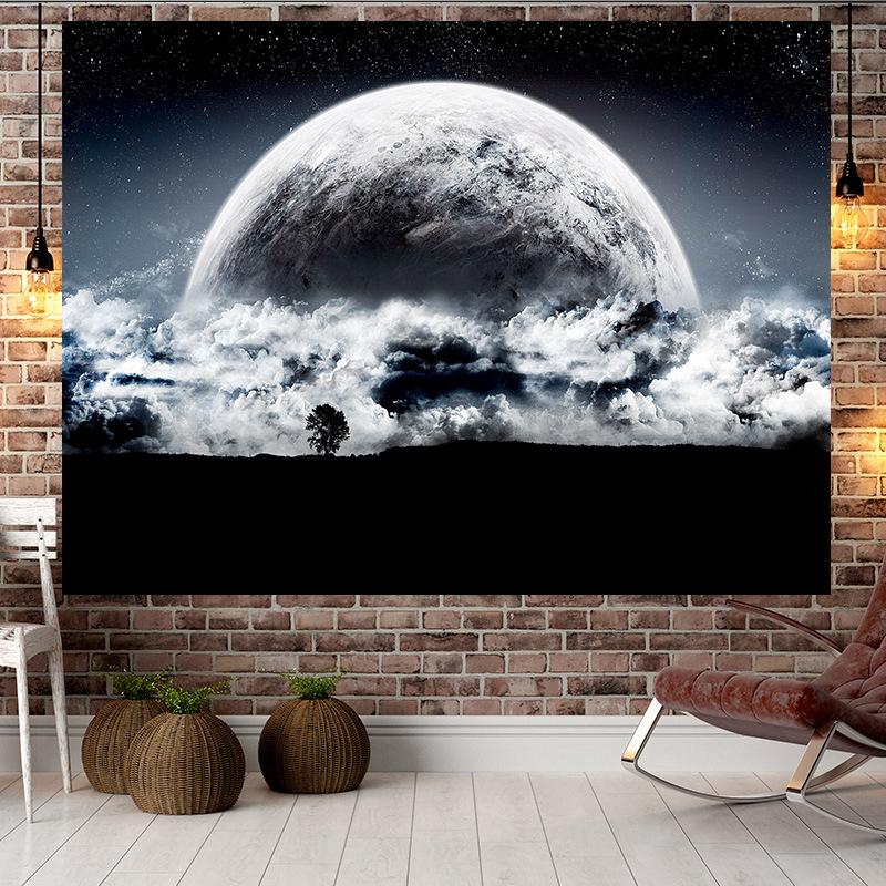 Månebakgrunnsstil Stort billedvev Vegghengende geometri Hippieteppe Innredning av hjemmerom Estetisk dekorasjon