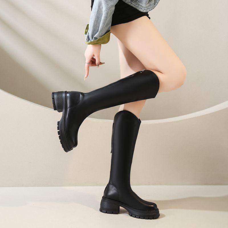 But knee boots women's 2025 autumn new fashionable versatile retro small thick-soled handsome knight boots tide