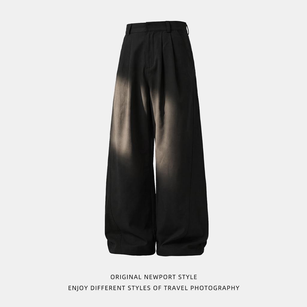 Three-dimensional segmentation structure waist pleated casual pants men's spring texture solid color silhouette loose straight long pants