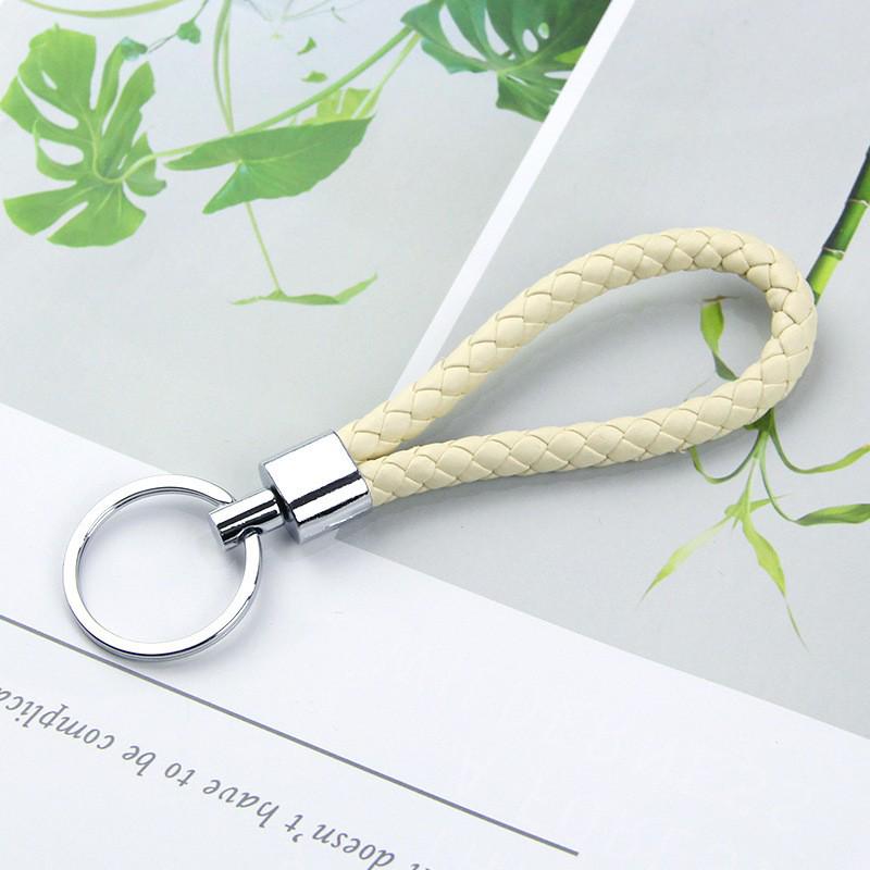 Solid Color Woven Leather Key Pendant for Men and Women - Couple's Metal Keyring Accessory