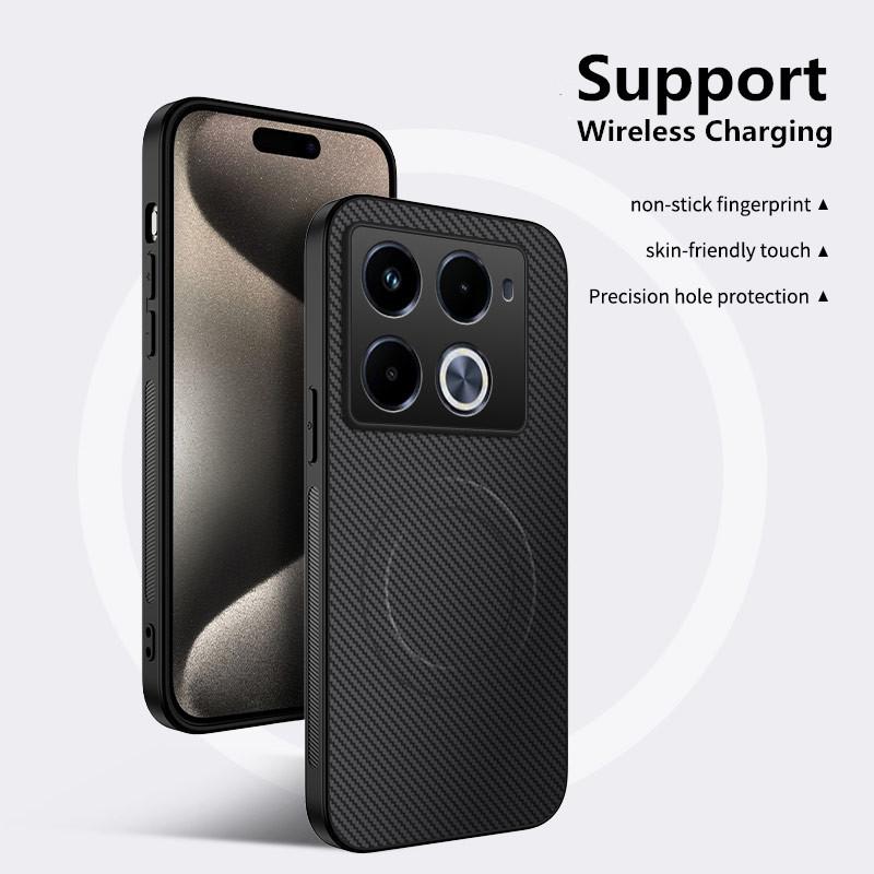 

Чехол для телефона из искусственной кожи с узором из углеродного волокна для Infinix note 40 50 pro plus со встроенным железным листом и жесткой задней крышкой Note 50 PRO 4G чёрный