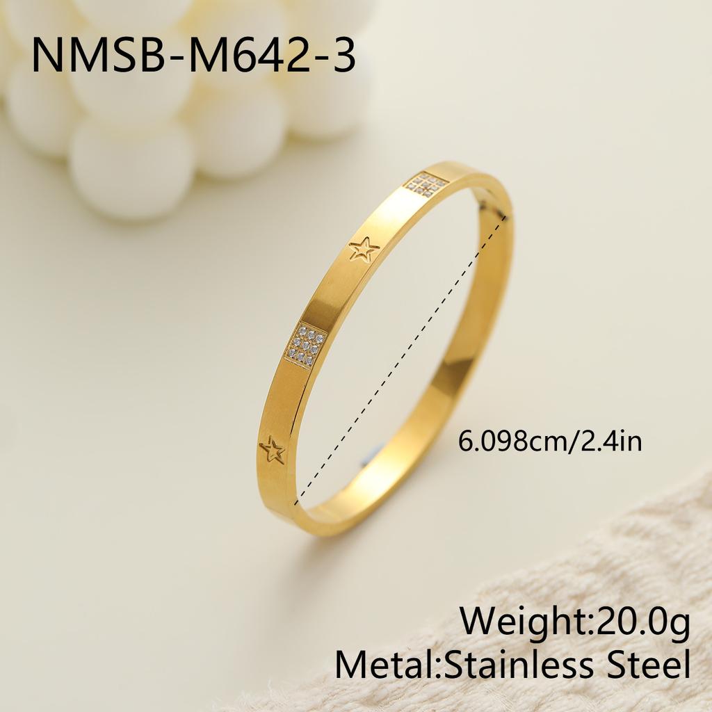 Stainless Steel Gold Plated Open Bangle Multi-Style Heart Star Stripe Mother-of-Pearl Design Versatile Layering Bracelet