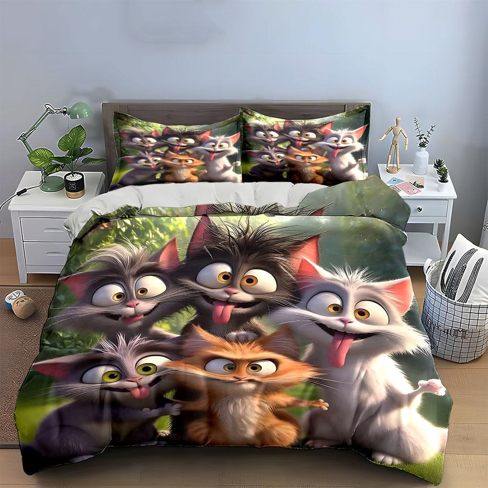 "Funny Cartoon Cats Bedding Set" Bedding Duvet Cover Set Duvet Cover Pillowcases (1 * Duvet Cover 2 * Pillowcases, without duvet insert)