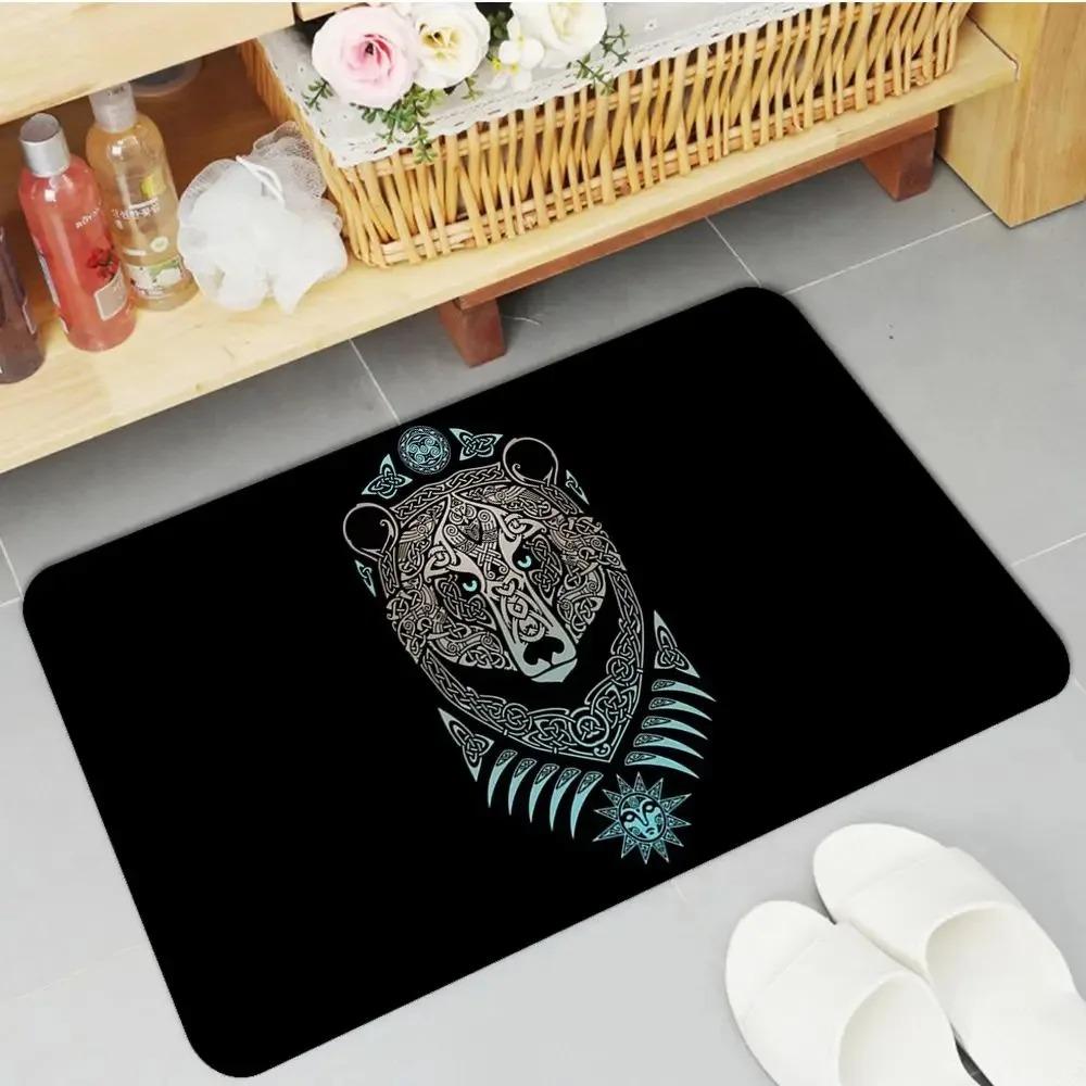 Viking Style Door Mat Norse Mythology Pattern Celtic Knot Design Rug Waterproof Non Slip Floor Protector for Home Bathroom