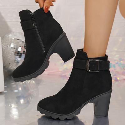 High Heels Damen Wildleder Stiefeletten Marke Klobige Schuhe Frau Winter 2024 Trend Büroschuhe Mode Pumps Chelsea Botas Mujer