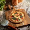 Round Wooden Pizza Plate with Handle - Multifunctional Kitchen Cutting Board and Snack Tray