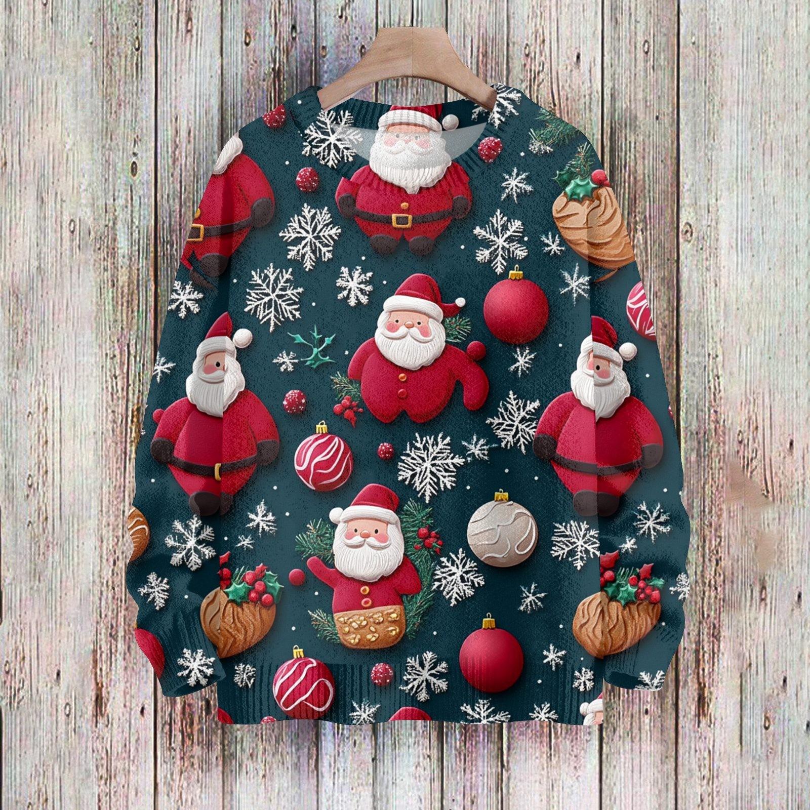 

Рождественские толстовки для женщин Вязаный свитер Милая рубашка Осенний свитер с круглым вырезом Топы S тёмно-синий