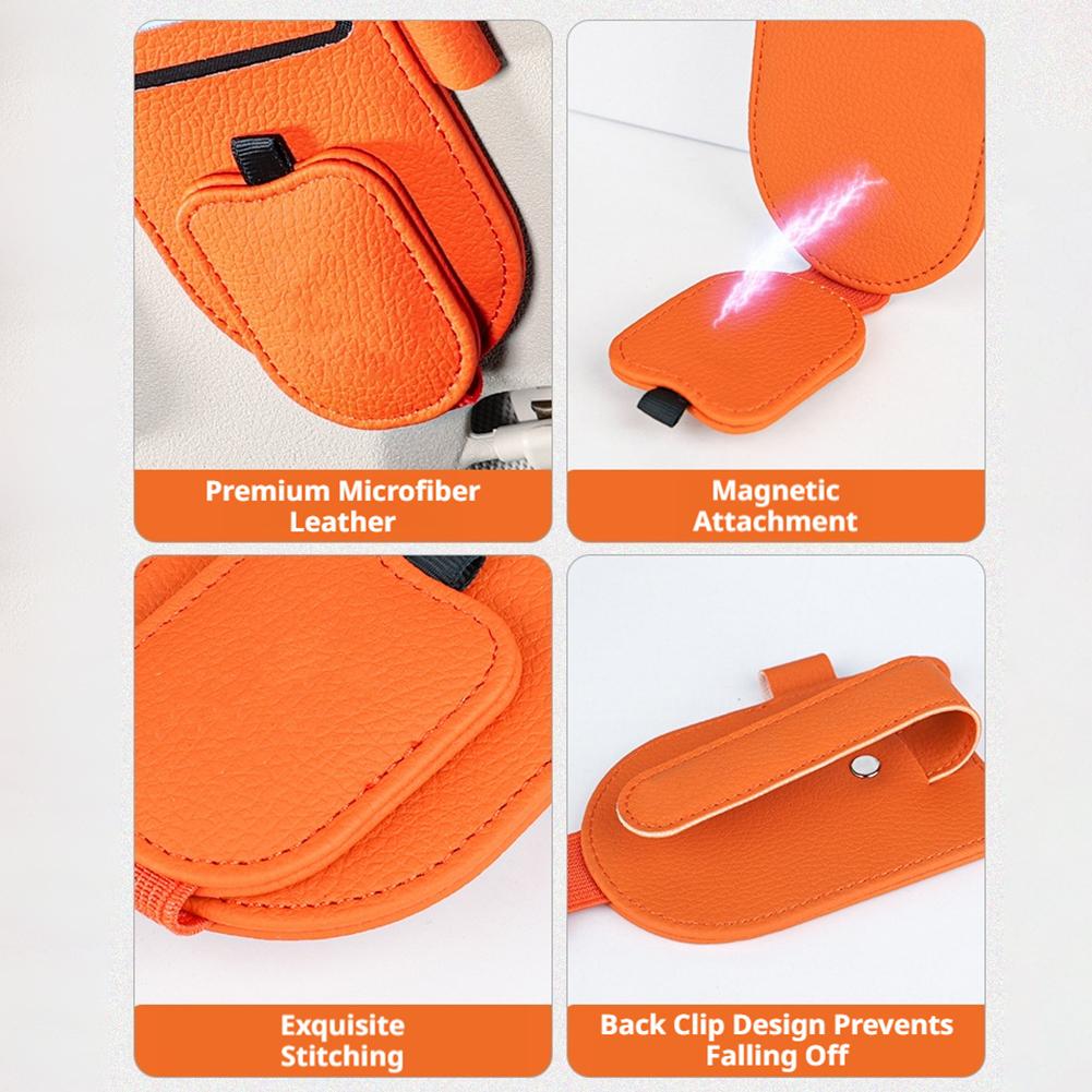 Magnetic Car Sunglasses Holder for Sun Visor, PU Glasses Clip Hanger with Portable Car Glasses Clip Card Clip Auto Accessor K7S1