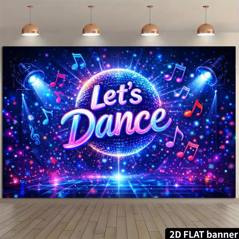 Let s Dance Disco Backdrop, Neon Glow Party with Disco Ball and Music Notes for Dance Party 47.2x31.5inch/120*80cm