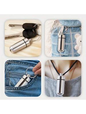 Tragbarer Schlüsselanhänger Pillenhalter, Wasserdichte Aluminiumlegierung Medizinbox, Reise Camping Essential, 2er Pack, Outdoor-Nutzung