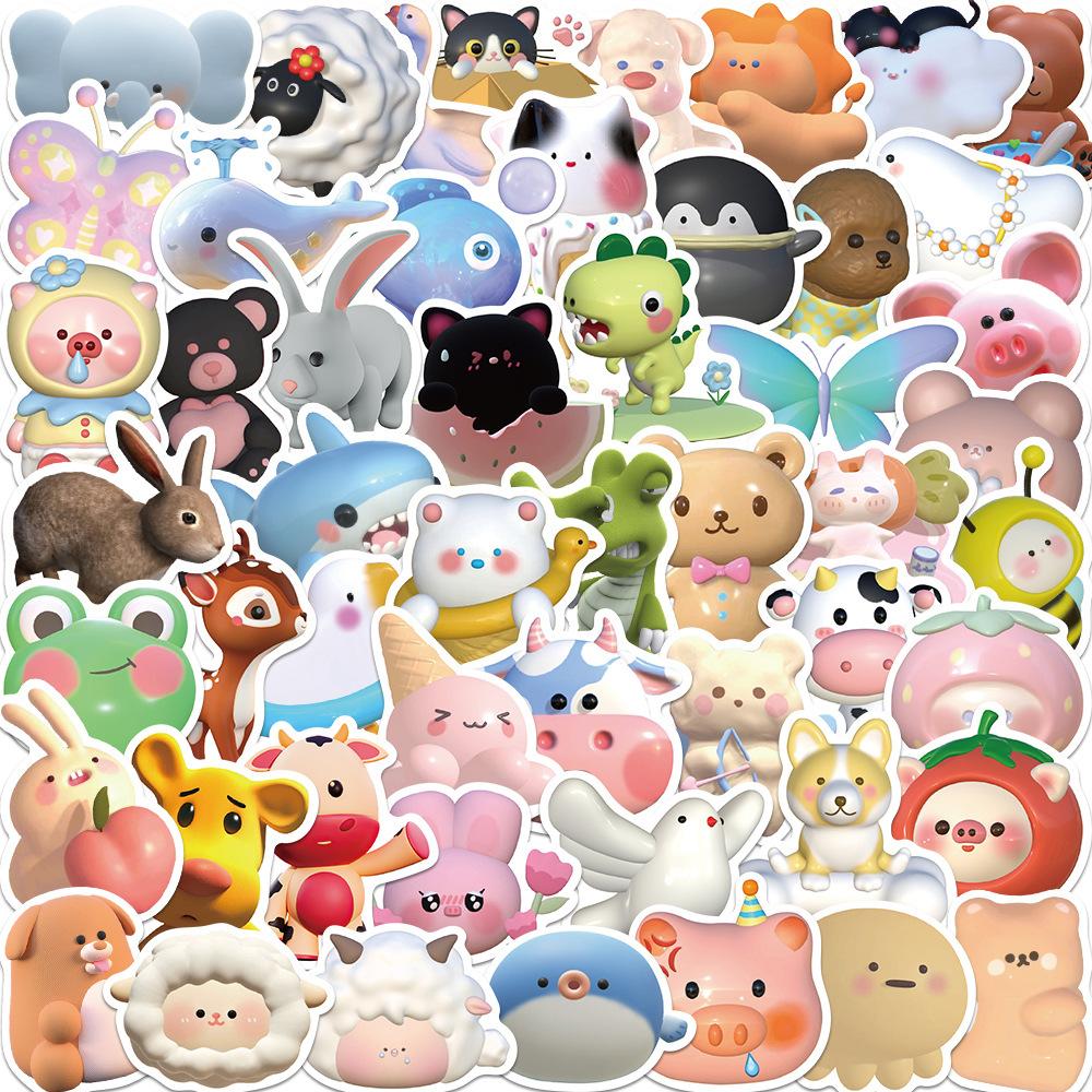 52 3D Cute Animal Stickers DIY Decorative Suitcase Notebook Waterproof and Non-repeat Stickers