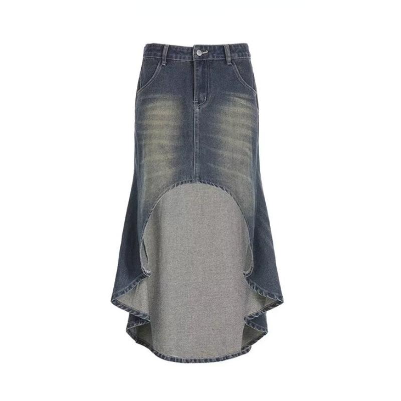 

Модная базовая асимметричная джинсовая юбка, женская гранж-сексуальная синяя юбка-трапеция Y2k, тонкая уличная одежда, винтажная одежда нового дизайна, новинка XL синий