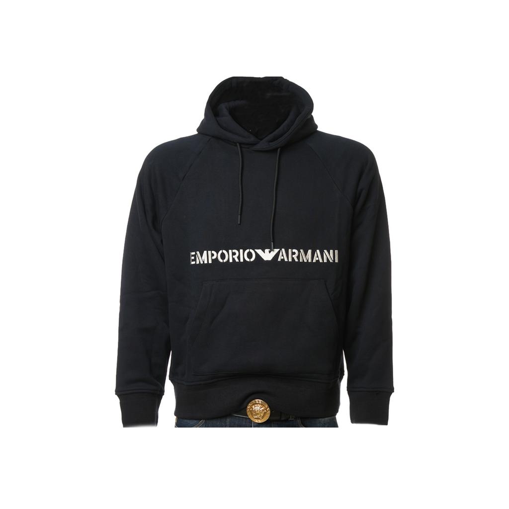 Emporio Armani Ea Fw23 Solid Color Letter Print Hooded Long Sleeve Sweatshirt Men sweatshirt Dark-Blue 6R1ME9-1JWPZ-09R0