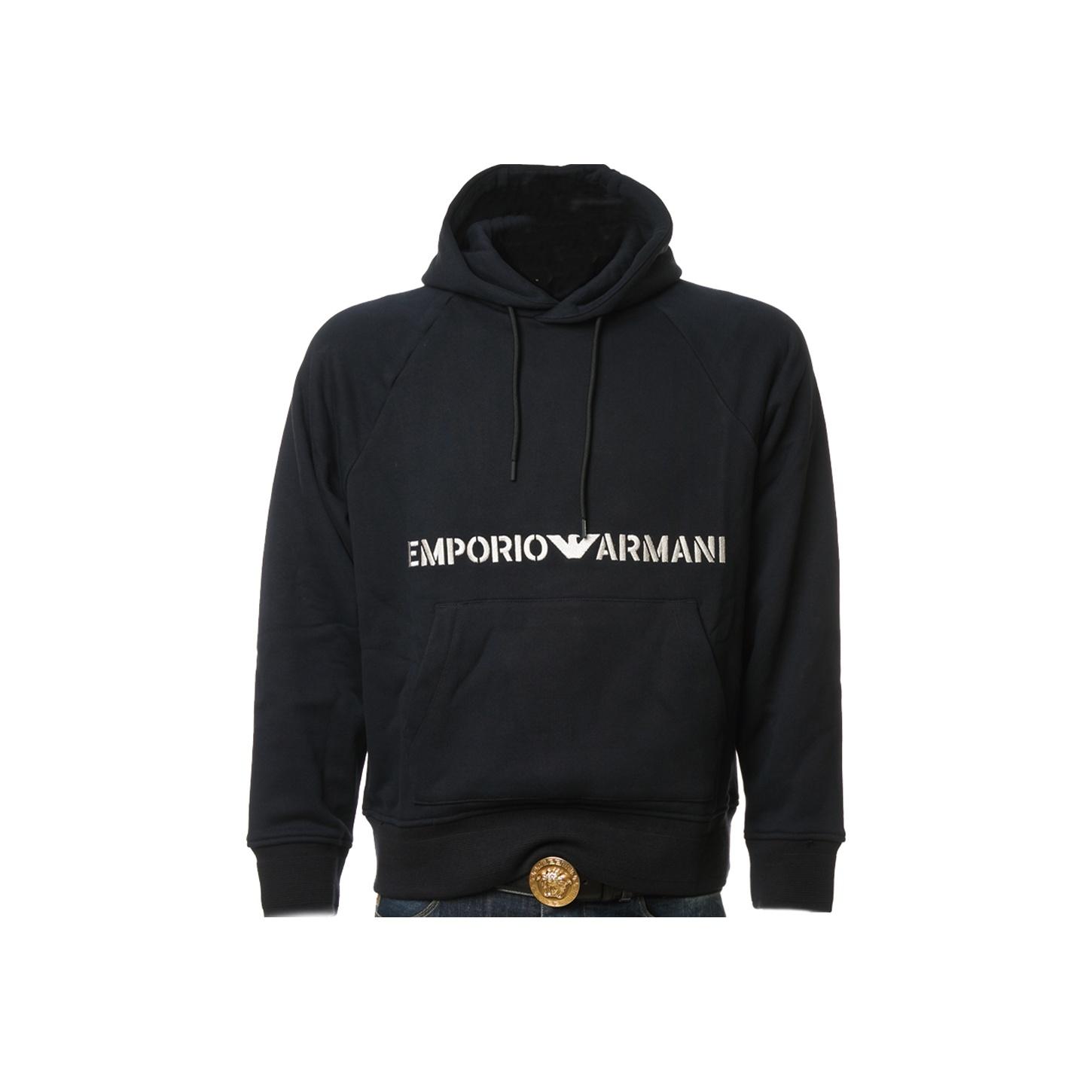 Emporio Armani Ea Fw23 Однотонная Толстовка с Капюшоном и Принтом-Буквами Мужская толстовка Темно-Синий 6R1ME9-1JWPZ-09R0 L
